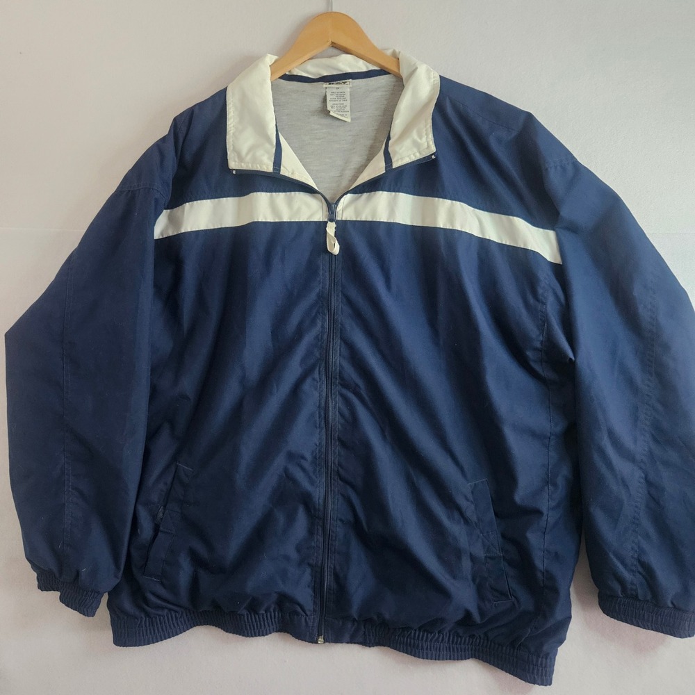 Vintage Lee Sport Windbreaker Jacket Navy Blue White Water Repellent Mens 2X